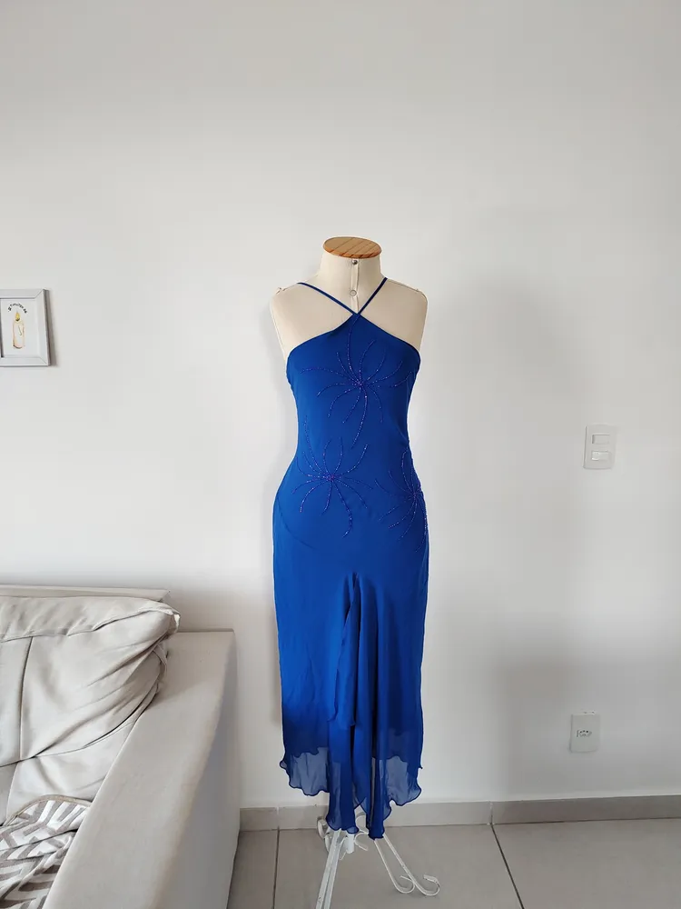 vestido azul alcinha vintage soltinho