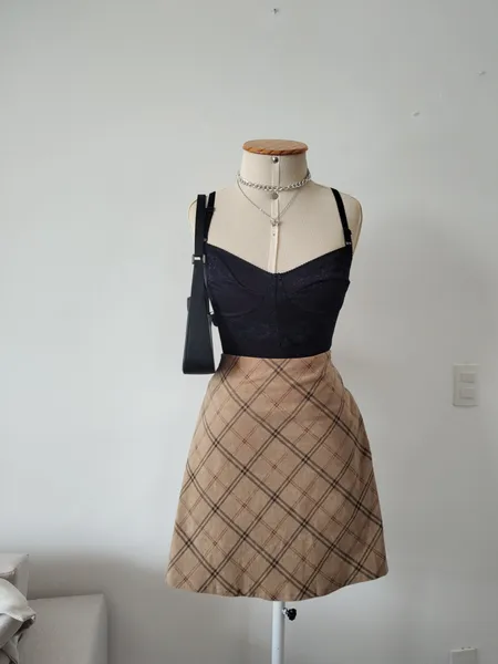 SAIA XADREZ CURTA COR CREME
