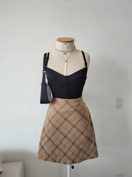 SAIA XADREZ CURTA COR CREME