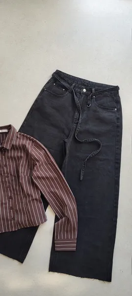 CALÇA JEANS PRETO ESTONADO