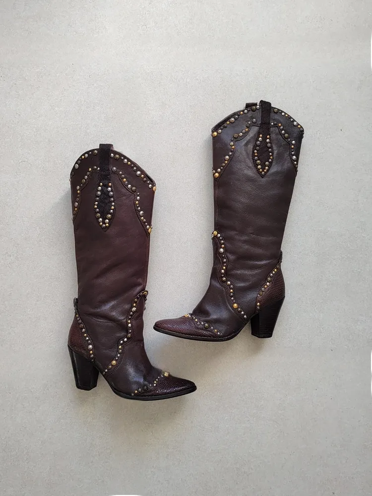 BOTA COUNTRY AREZZO MARROM COURO CANO ALTO WESTERN