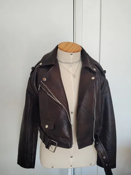 JAQUETA BIKER MARROM ESTONADO