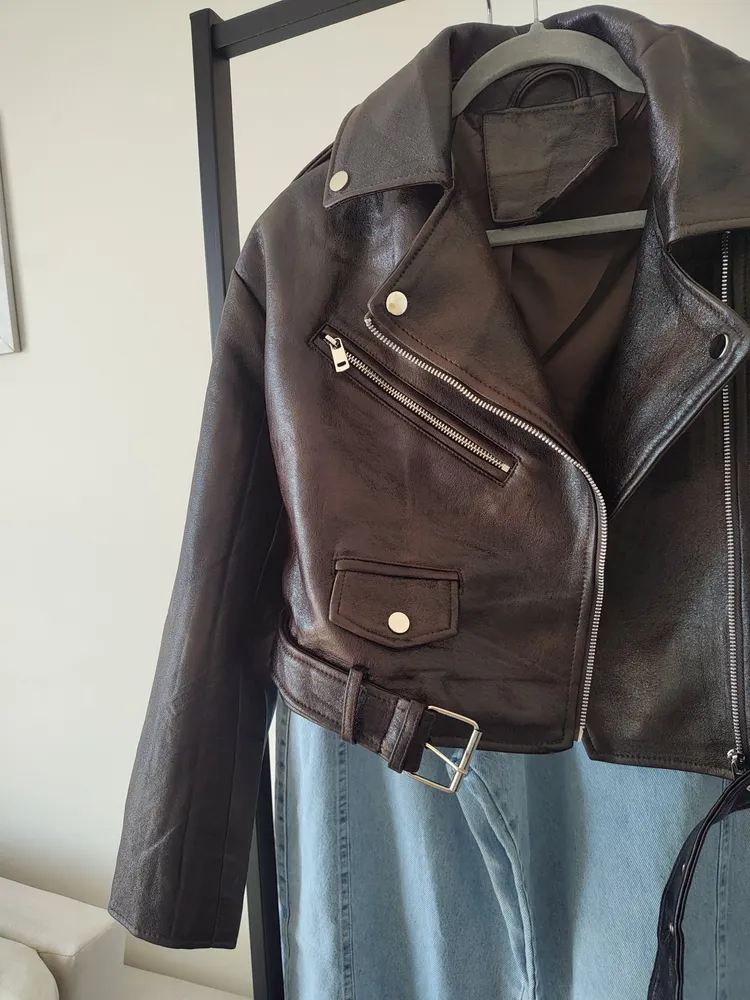 JAQUETA BIKER MARROM ESTONADO
