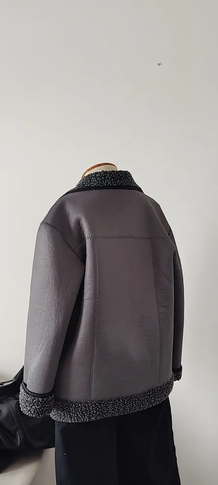 CASACO SHEARLING CINZA GRAFITE PELUCIADO VINTAGE