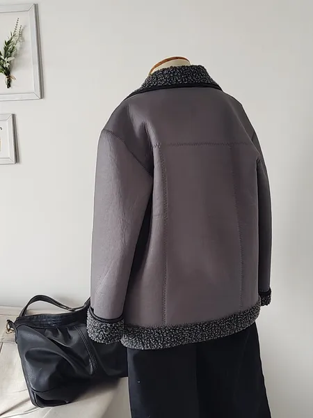 CASACO SHEARLING CINZA GRAFITE PELUCIADO VINTAGE