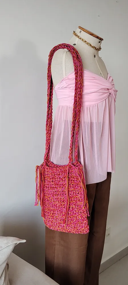 BOLSA CROCHÊ ARTESANAL TONS ROSA VERÃO QUENTES