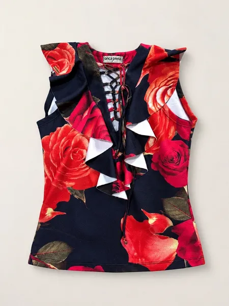 blusa feminina floral onça preta