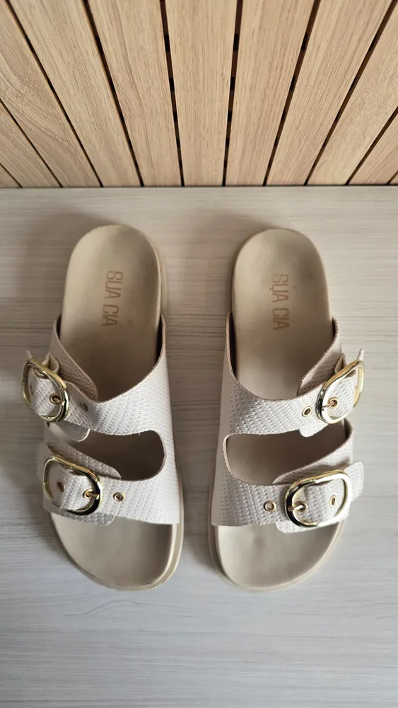 Sandália Feminina modelo birken sua cia creme 37