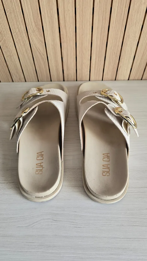 Sandália Feminina modelo birken sua cia creme 37