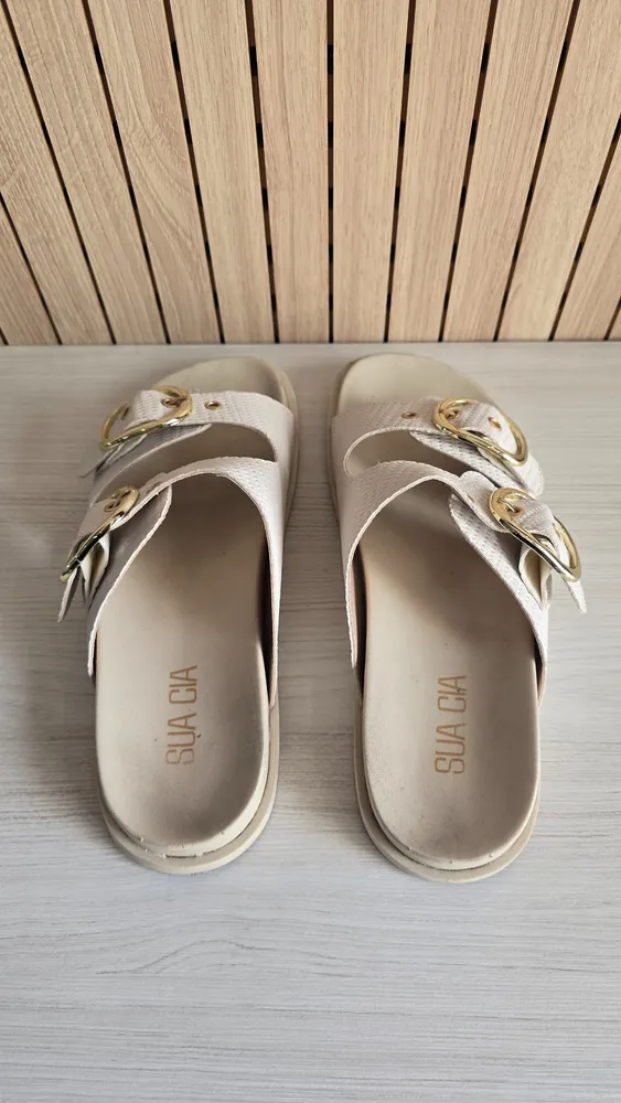 Sandália Feminina modelo birken sua cia creme 37