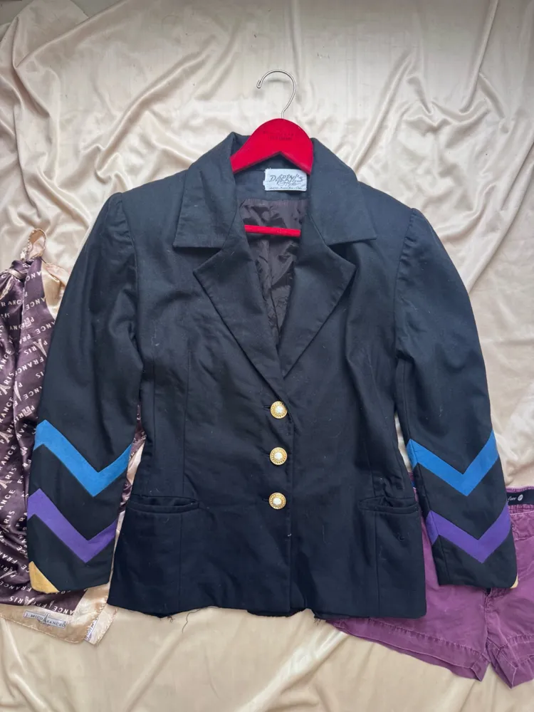 blazer vinfage lã chevron colorido