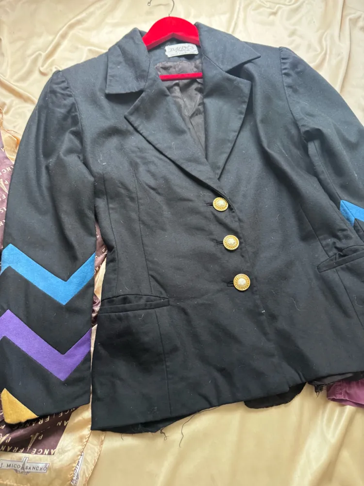 blazer vinfage lã chevron colorido