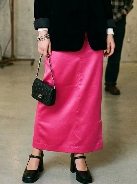 saia longa vintage rosa chiclete