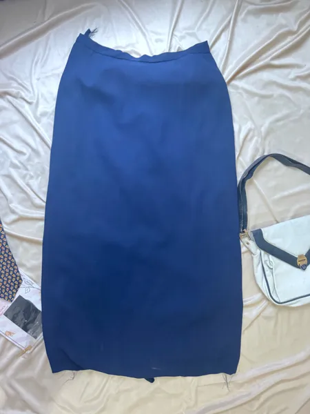 saia longa vintage crepe azul marinho