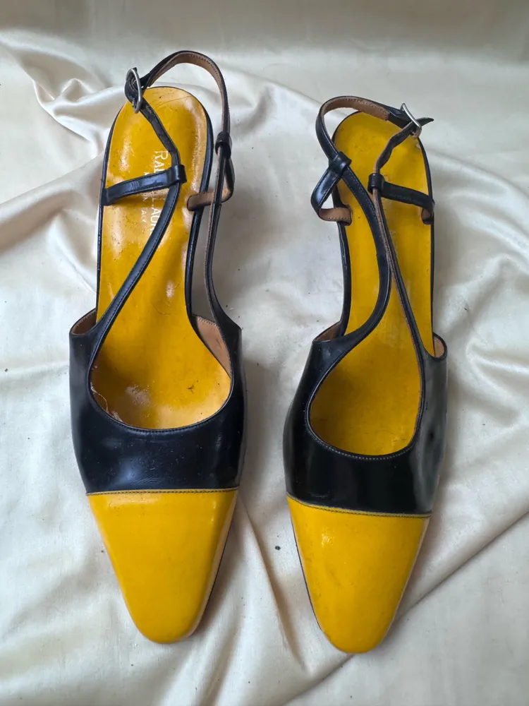 scarpin ralph lauren vintage couro preto com mostarda