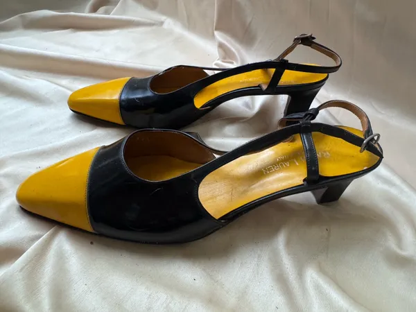 scarpin ralph lauren vintage couro preto com mostarda