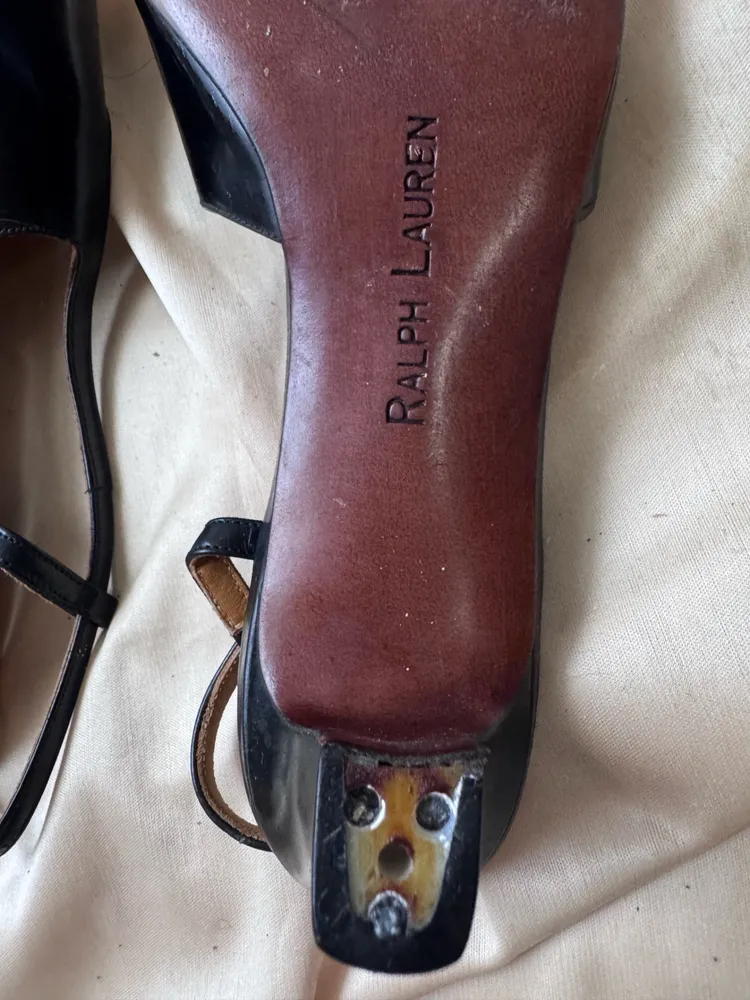 scarpin ralph lauren vintage couro preto com mostarda