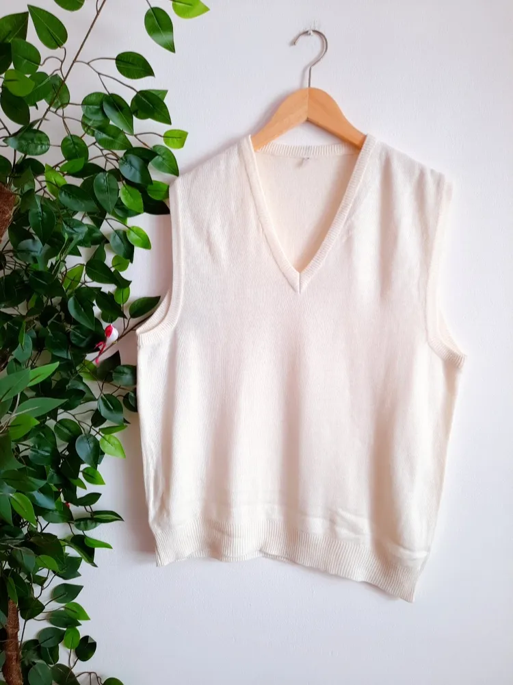 colete de tricô off white unissex