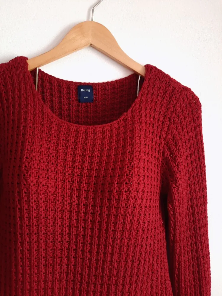 suéter de tricô em lã grossa vermelho hering
