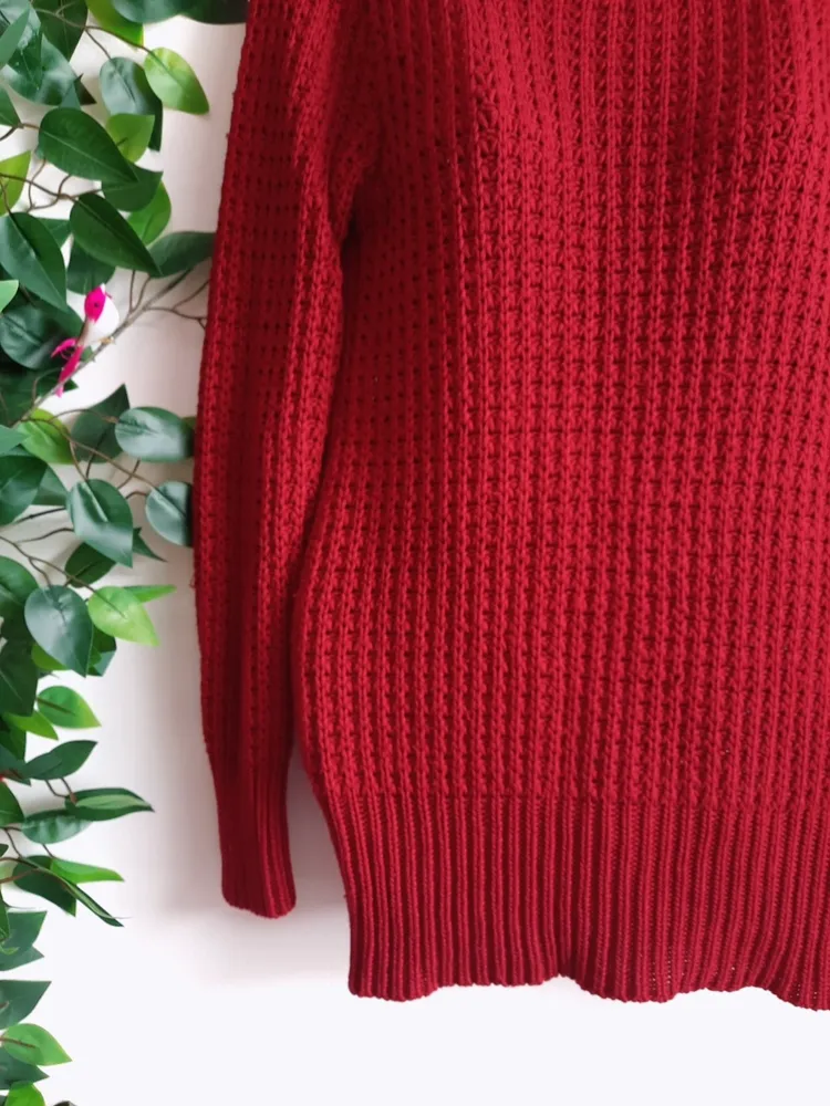 suéter de tricô em lã grossa vermelho hering
