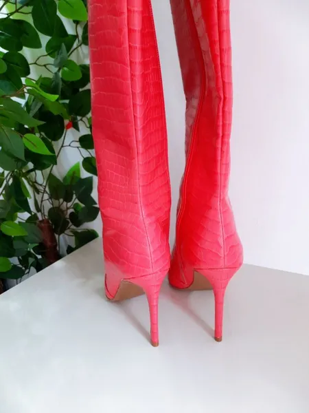 bota cano longo croco rosa pink