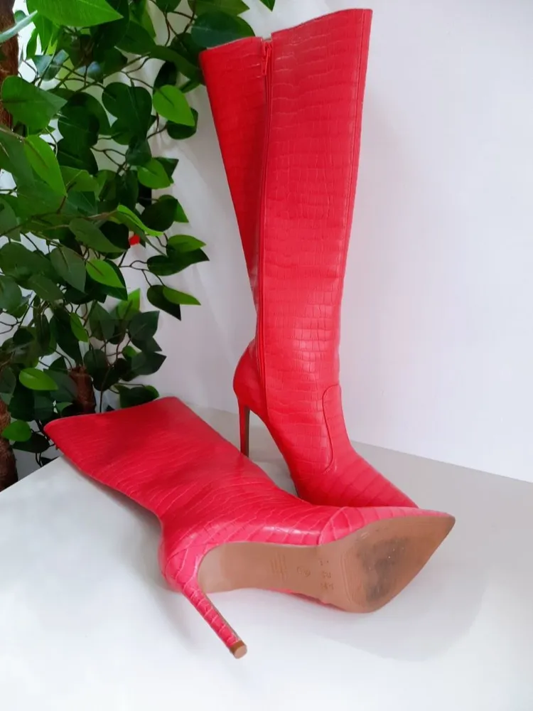 bota cano longo croco rosa pink