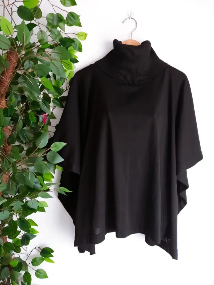 poncho de tricô preto gola alta zara