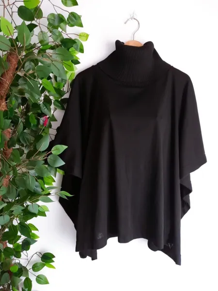 poncho de tricô preto gola alta zara