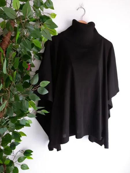 poncho de tricô preto gola alta zara