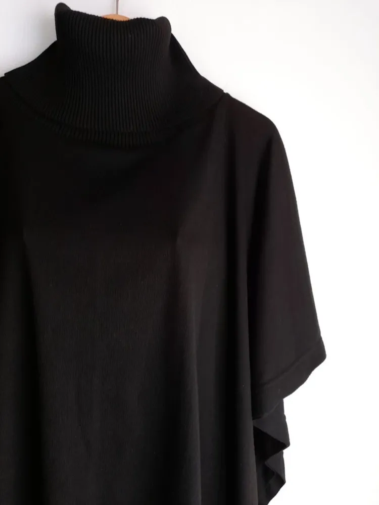 poncho de tricô preto gola alta zara