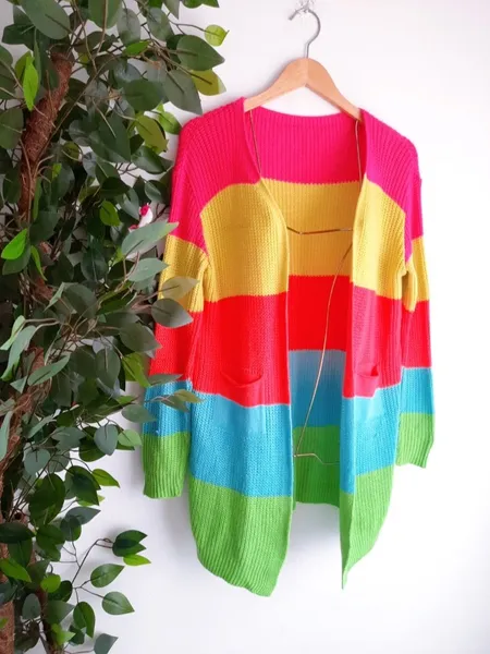 cardigan de tricô listrado colorido