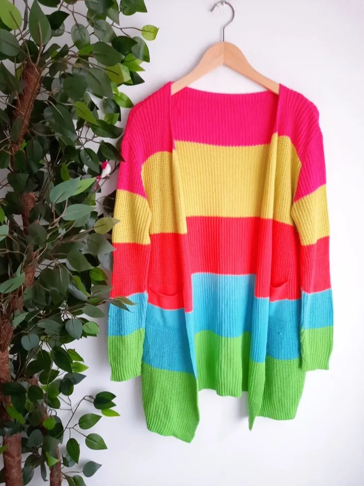 cardigan de tricô listrado colorido