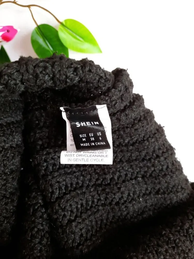 suéter de tricô gola alta preto shein