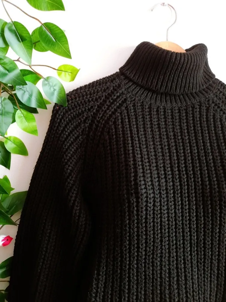 suéter de tricô gola alta preto shein