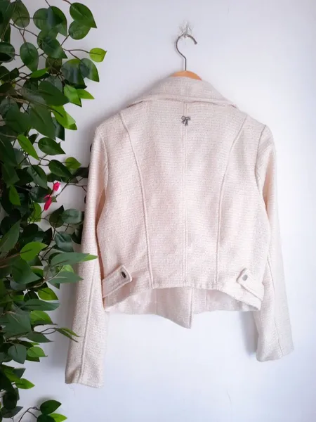 jaqueta biker tweed bege creme com brilho khelf na etiqueta