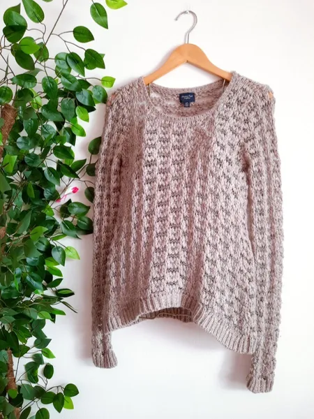 suéter de tricô cinza american eagle outfiters