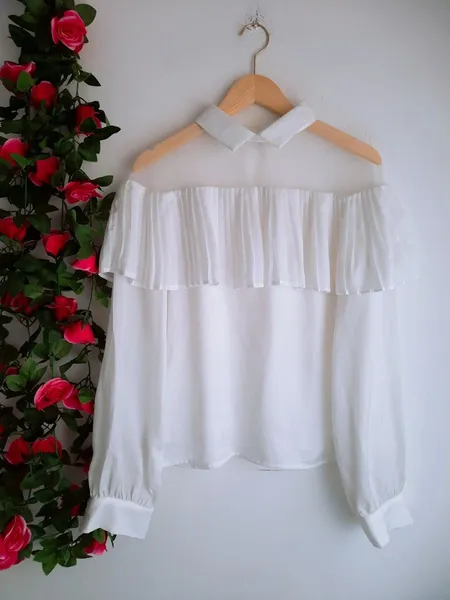 camisa plissada branca ave rara
