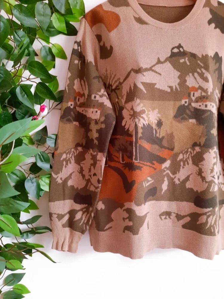suéter de tricô estampado bege unissex