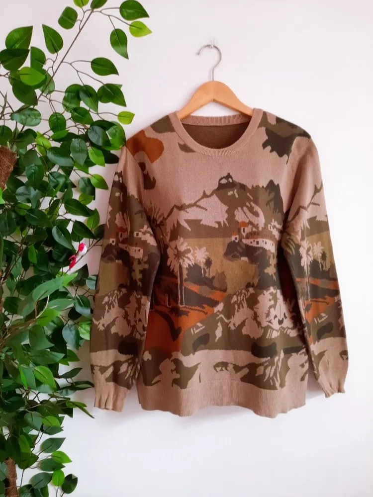 suéter de tricô estampado bege unissex