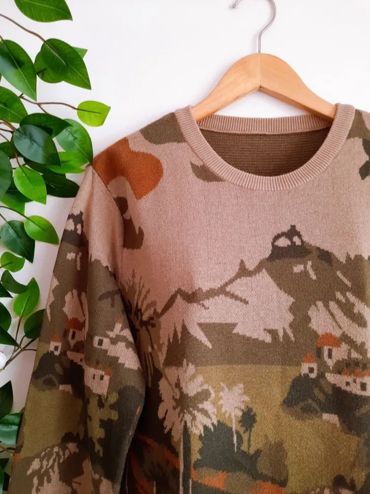 suéter de tricô estampado bege unissex