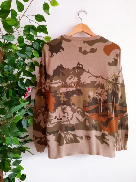 suéter de tricô estampado bege unissex