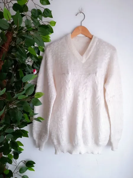 suéter de tricô branco off white teddy