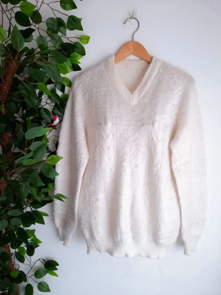suéter de tricô branco off white teddy