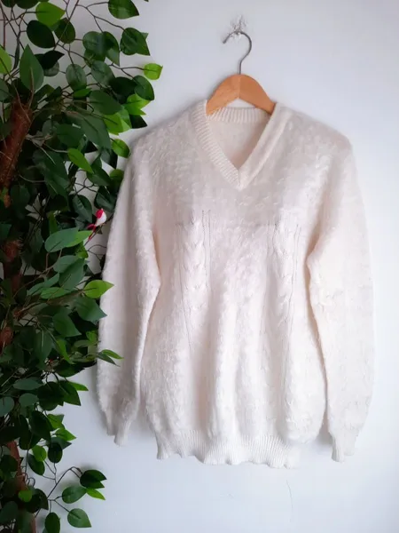 suéter de tricô branco off white teddy