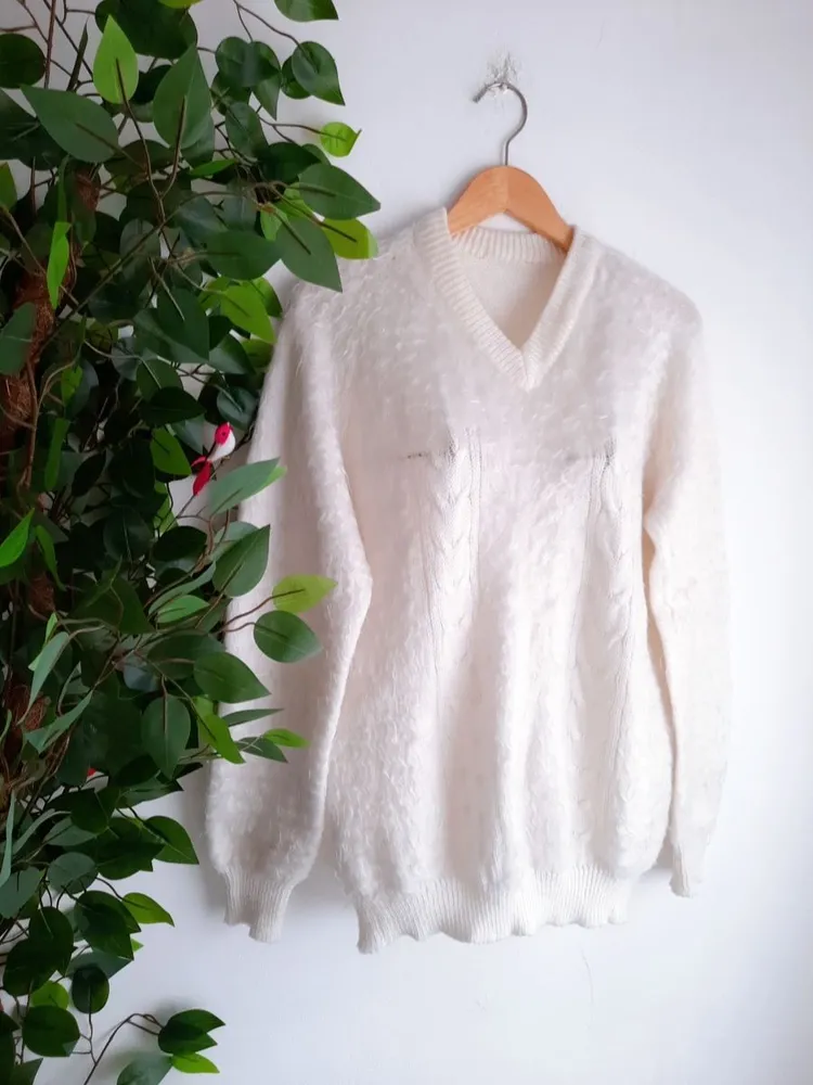 suéter de tricô branco off white teddy