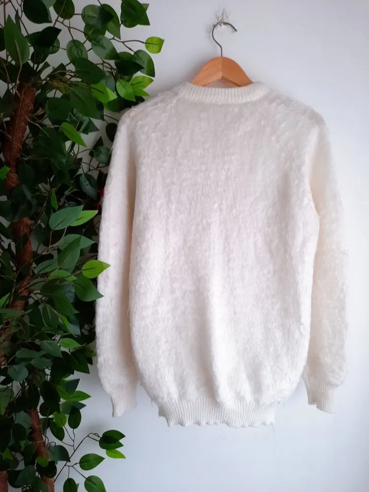 suéter de tricô branco off white teddy