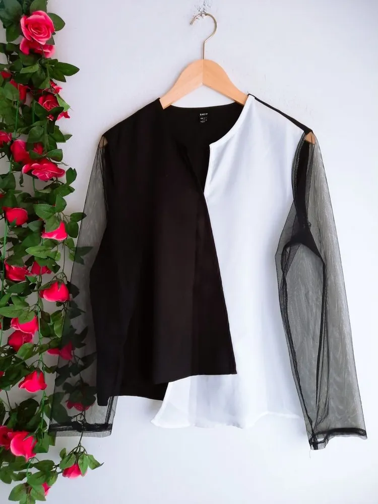 blusa preto e branco bicolor da shein