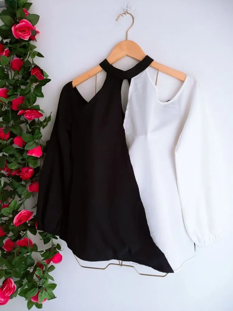 blusa preto e branco bicolor da shein