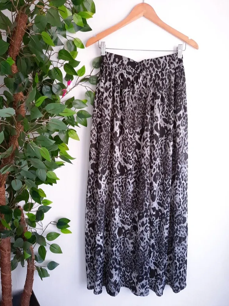 saia longa animal print preto nova p