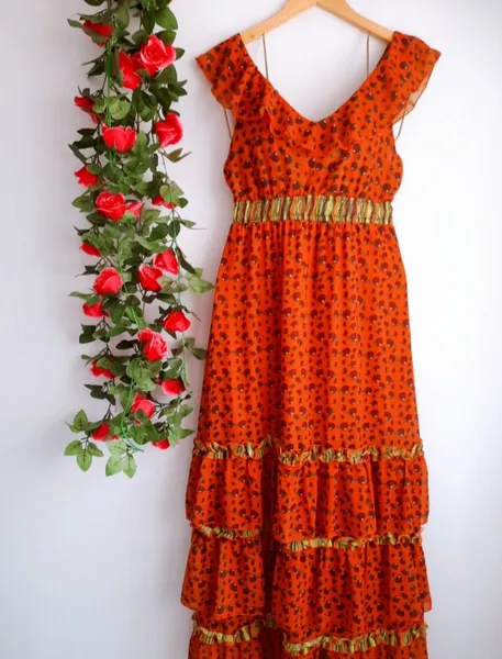 vestido longo chiffon estampado inspiração farm